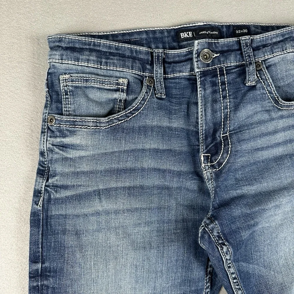 BKE Jake Straight Jeans Men's 32x30 Blue Denim Dark Wash Stretch Mid Rise